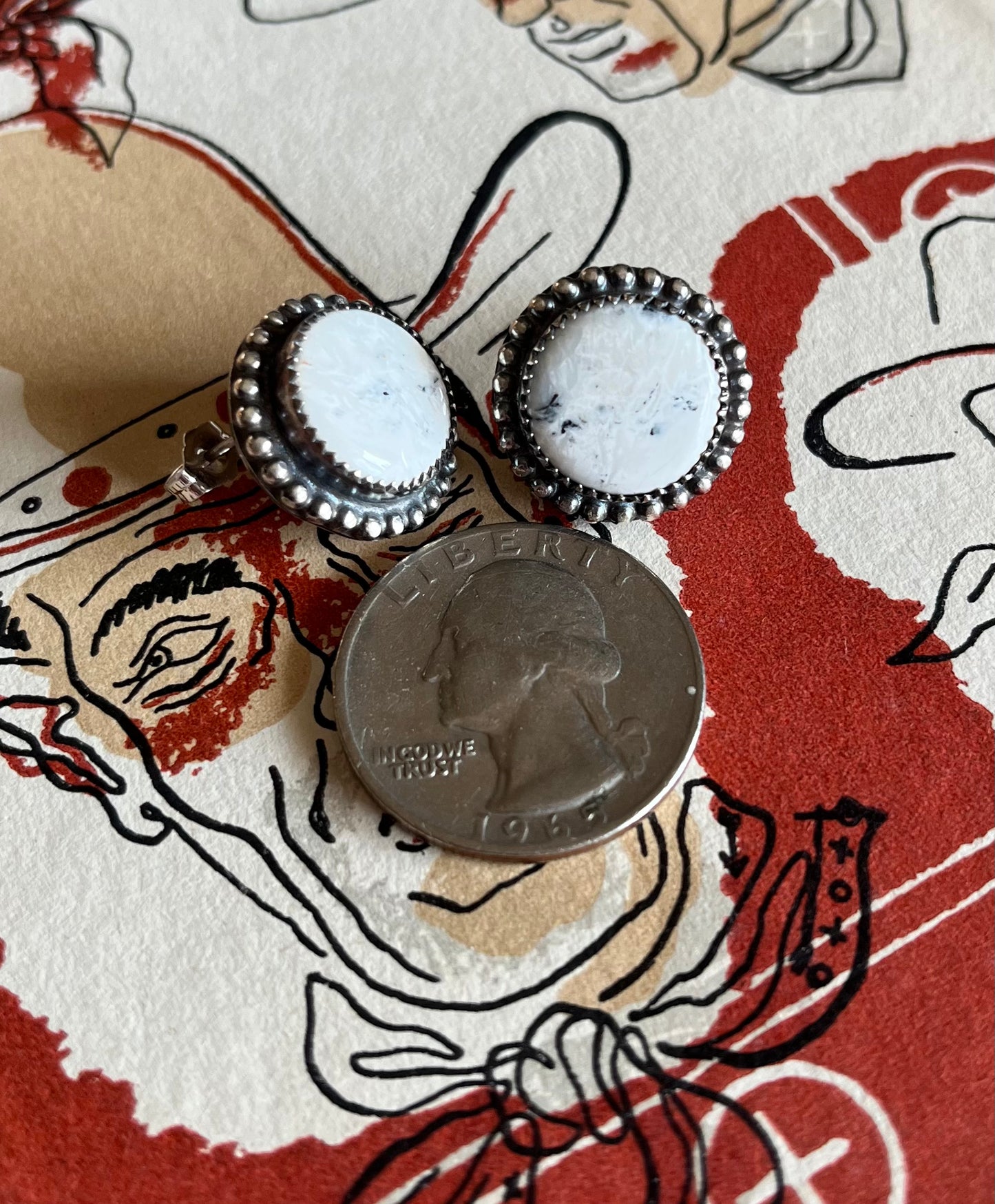 Round White Buffalo Stud Earrings