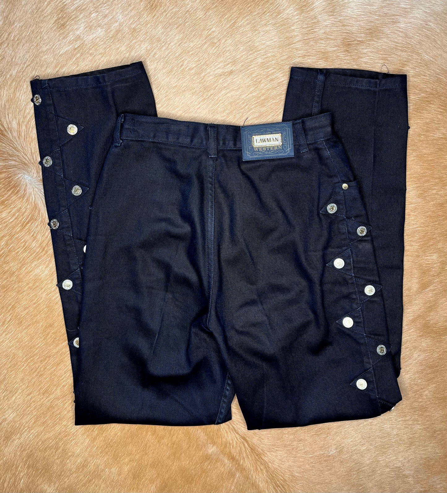 Black Lawmans with Side Buttons, Size 9