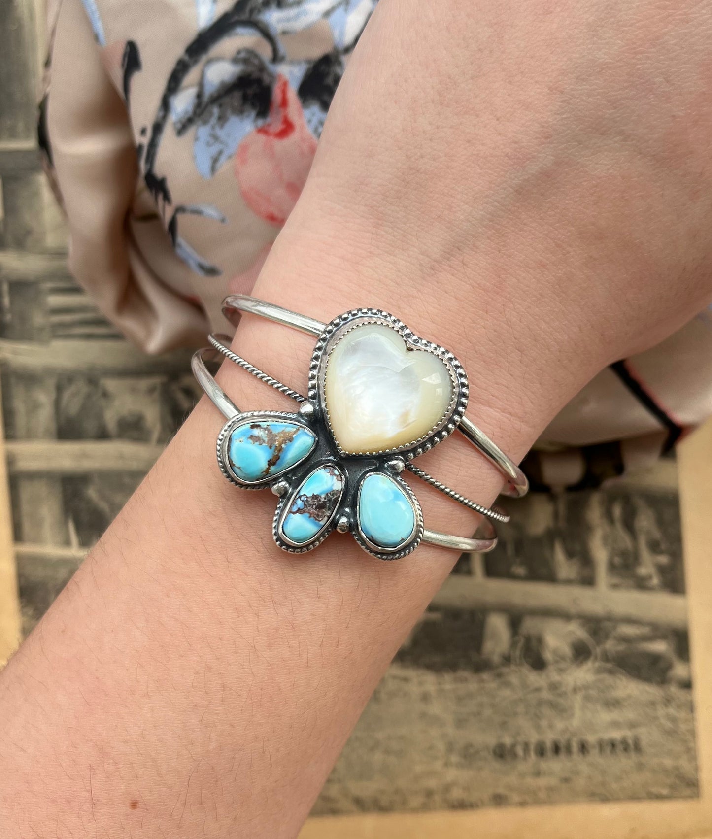Mother of Pearl and Golden Hill Turquoise Cuff