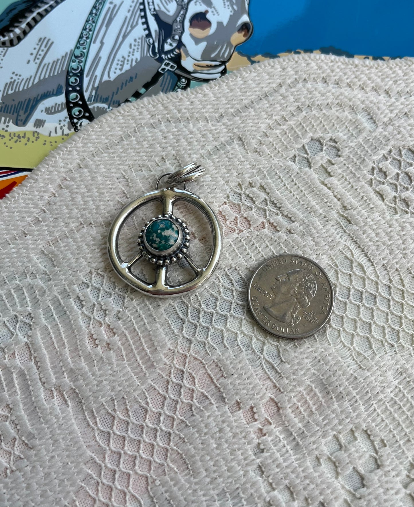 Fox Turquoise Peace Sign Pendant