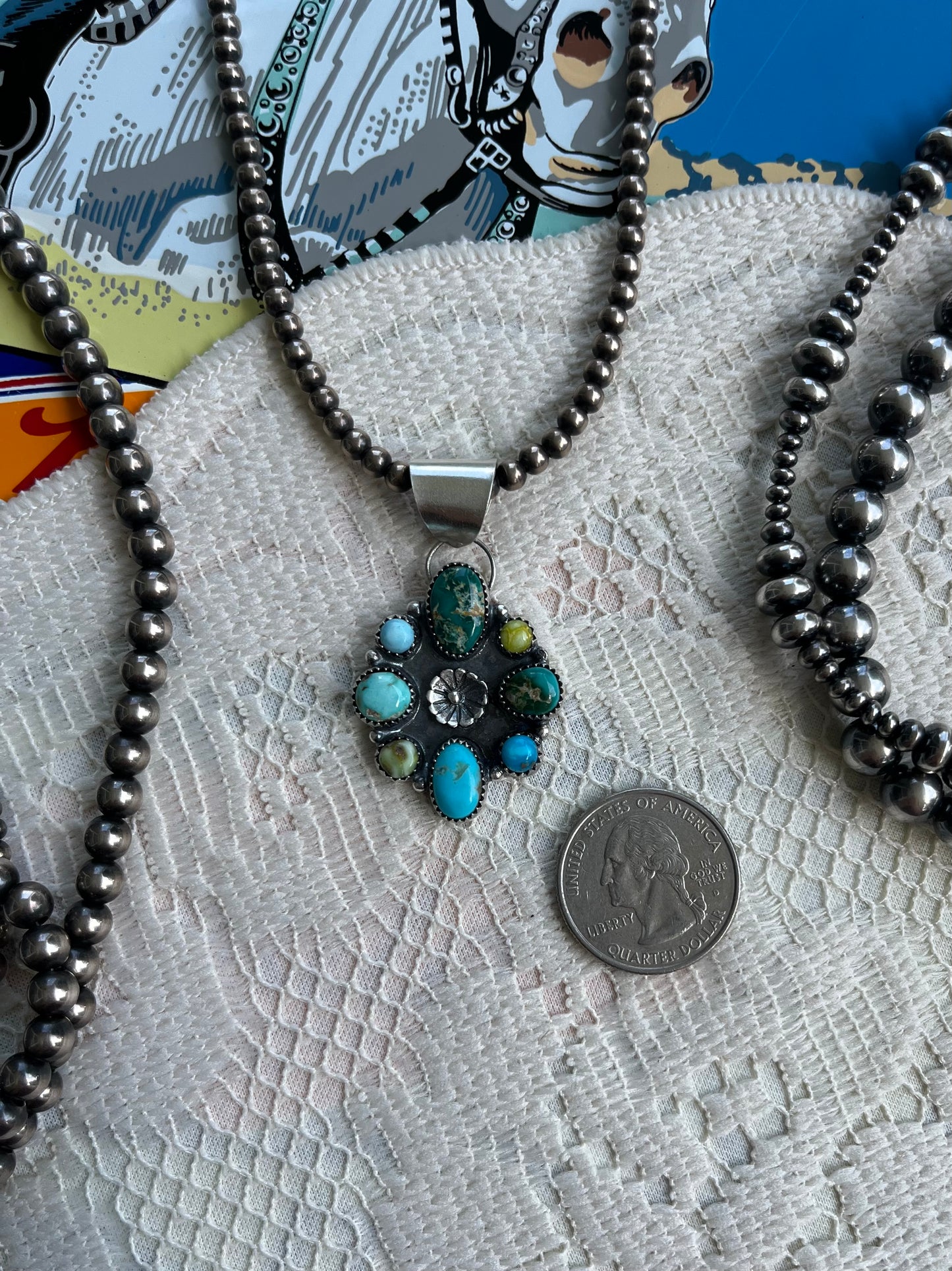 Multi-Turquoise Flower Pendant