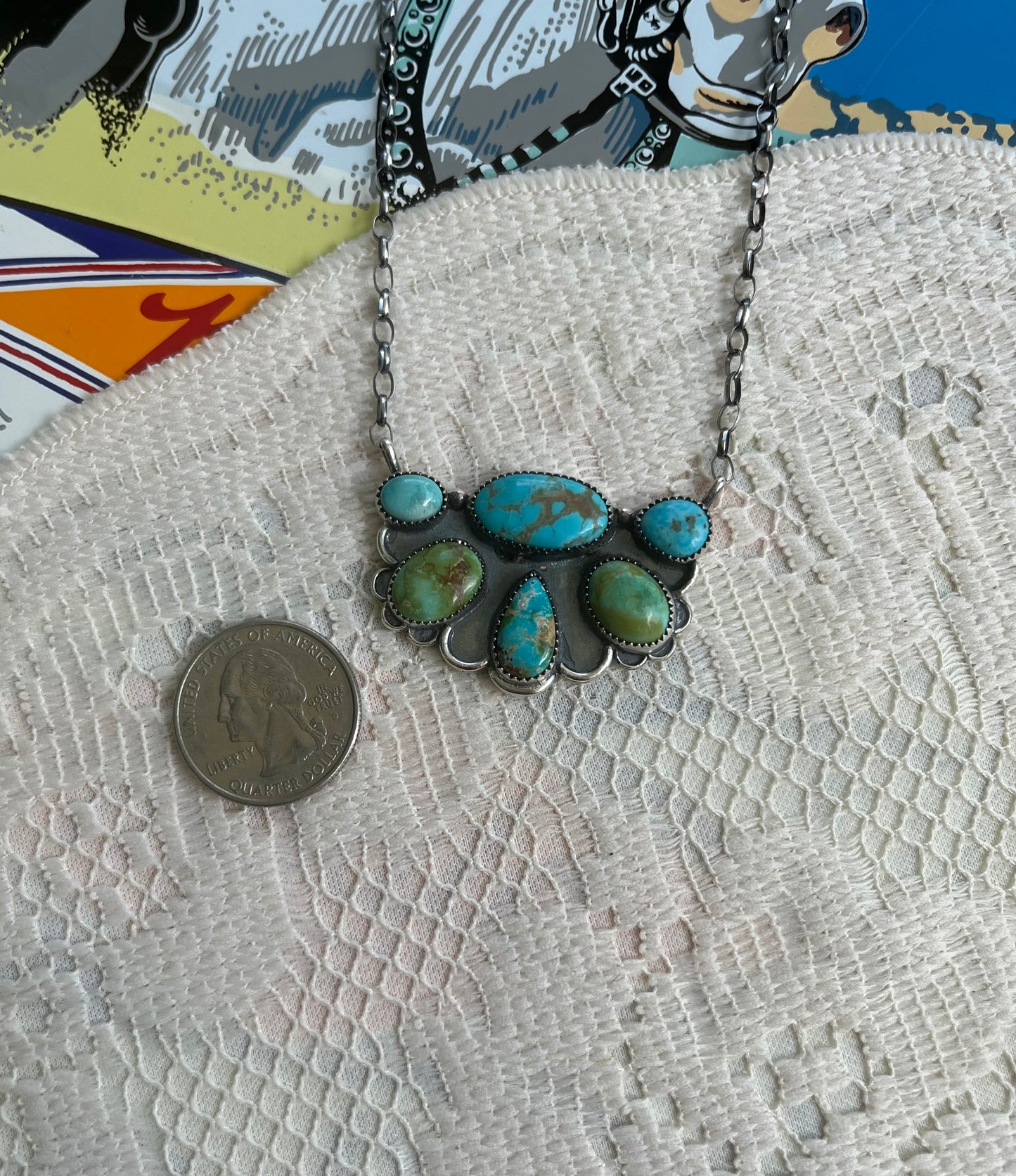 Multi-Turquoise Half Cluster Necklace