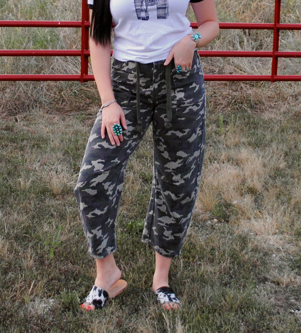 Camo Barrel Jeans with Belt Detail