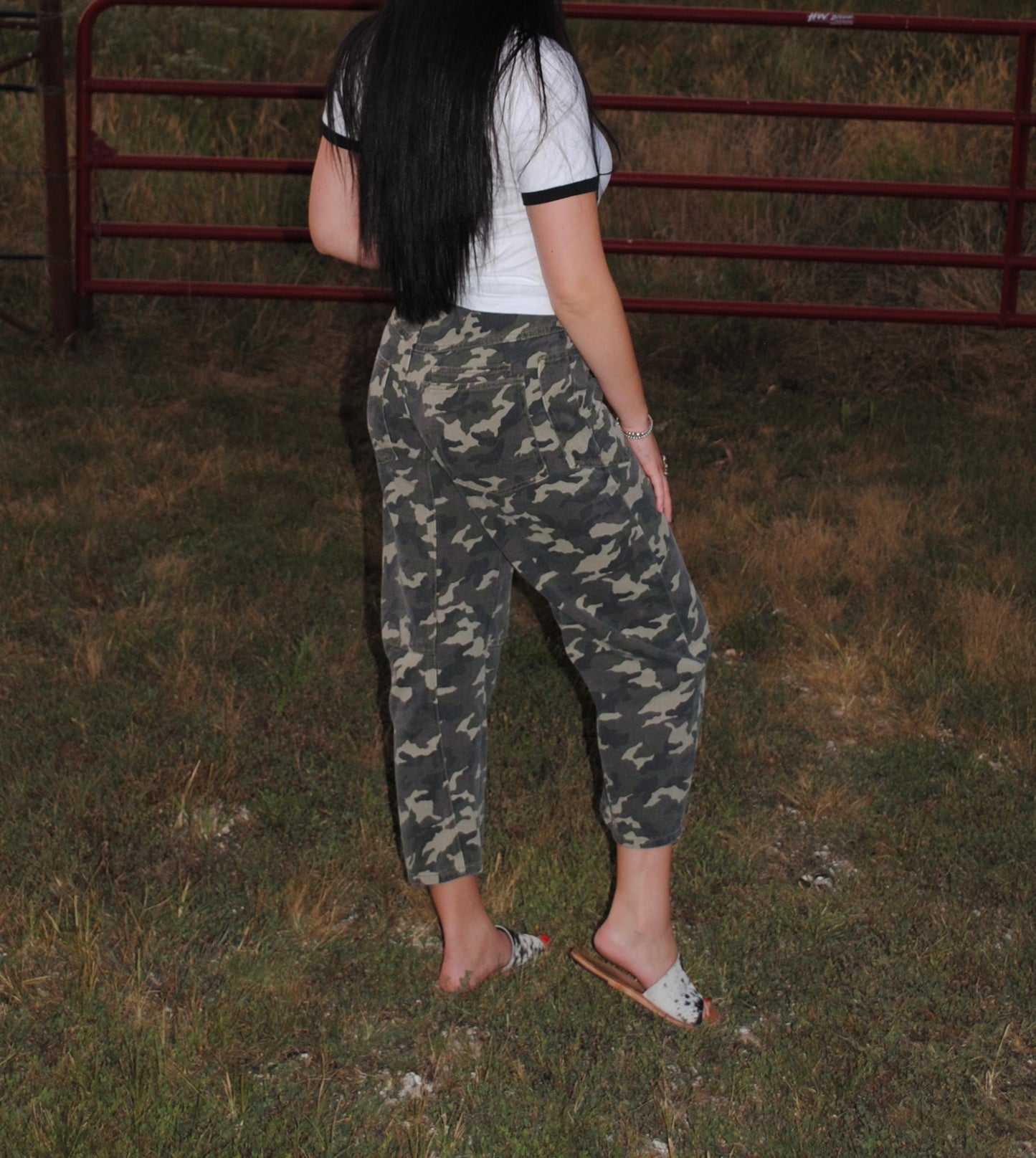 Camo Barrel Jeans with Belt Detail