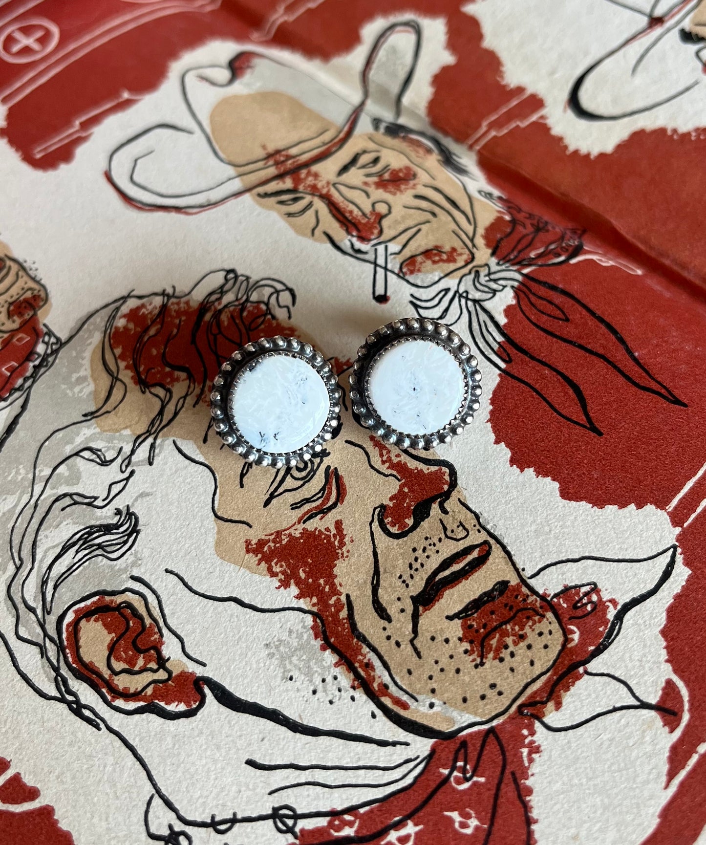 Round White Buffalo Stud Earrings
