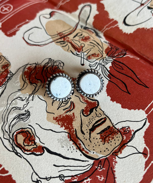 Round White Buffalo Stud Earrings