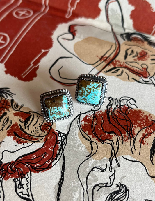 Square No. 8 Turquoise Stud Earrings