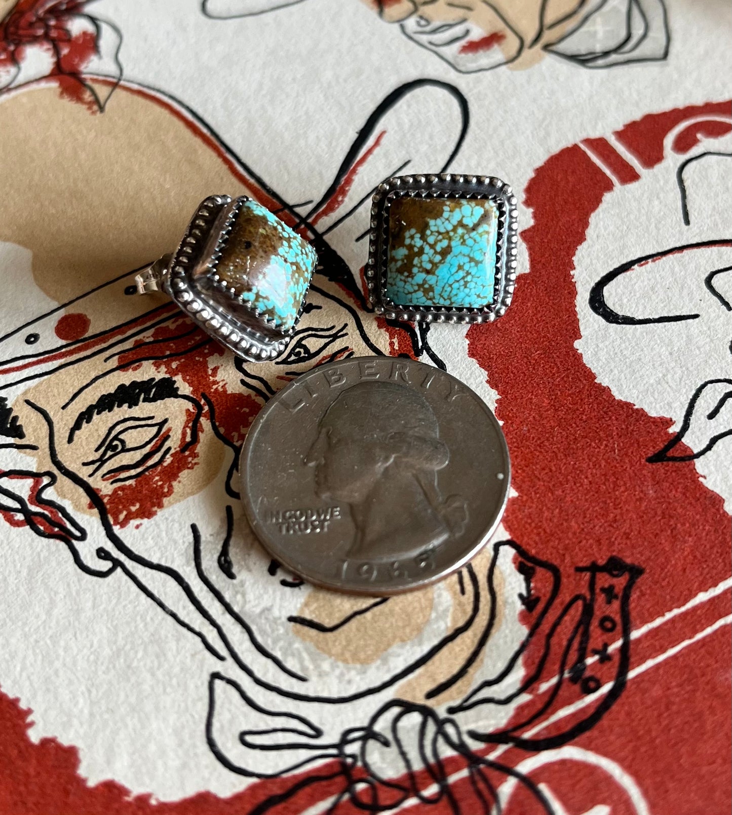 Square No. 8 Turquoise Stud Earrings