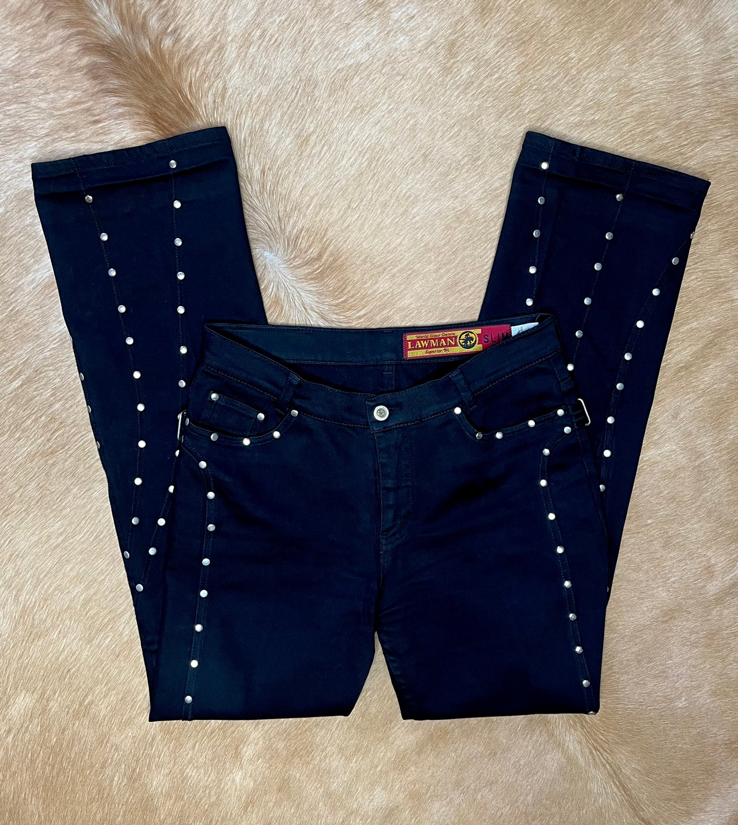 Black Mid-Rise Studded Lawmans Size 9 Slim Fit (read description)