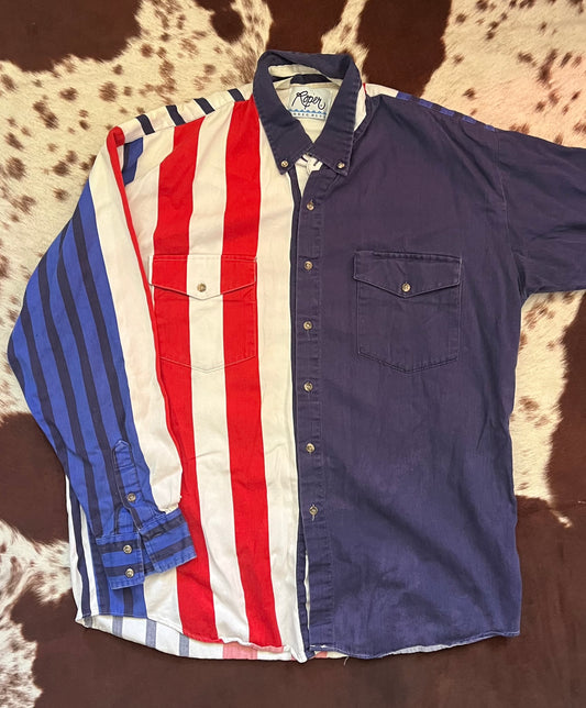 Men's VTG Roper Rodeo Blue Button Up, Large