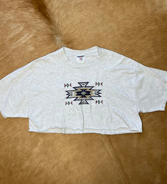 Vintage Embroidered Cropped Tee, XL