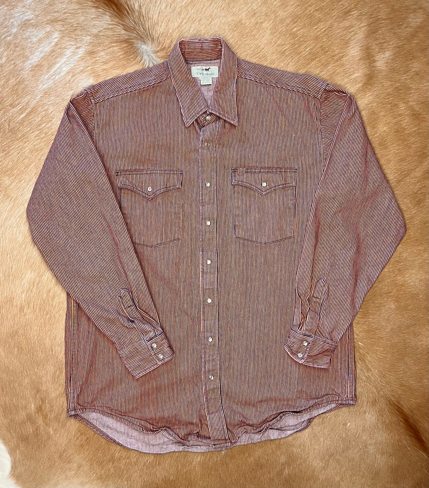 Men's Orange and Navy Pinstripe Pearl Snap, Large Tall