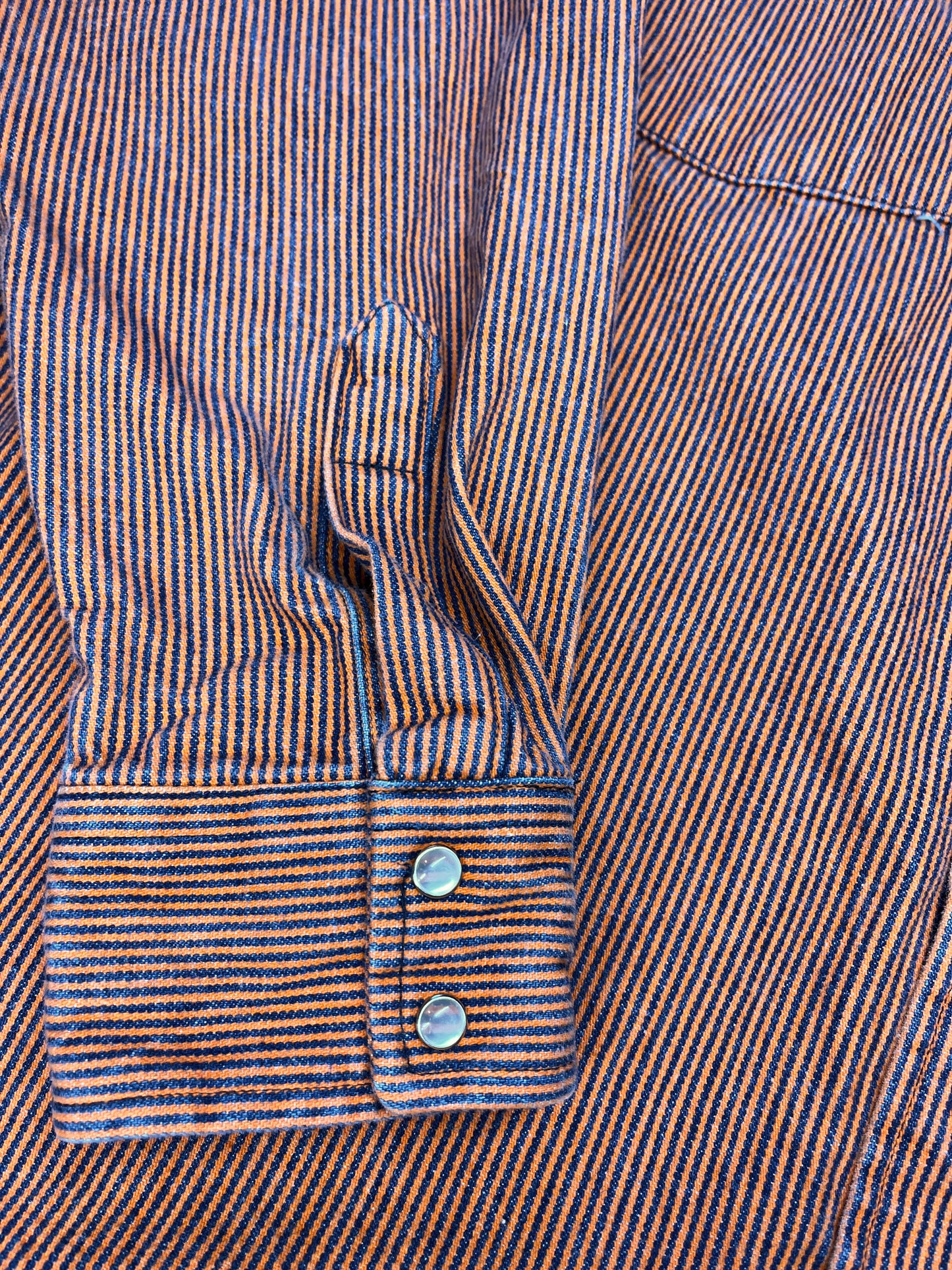 Men's Orange and Navy Pinstripe Pearl Snap, Large Tall