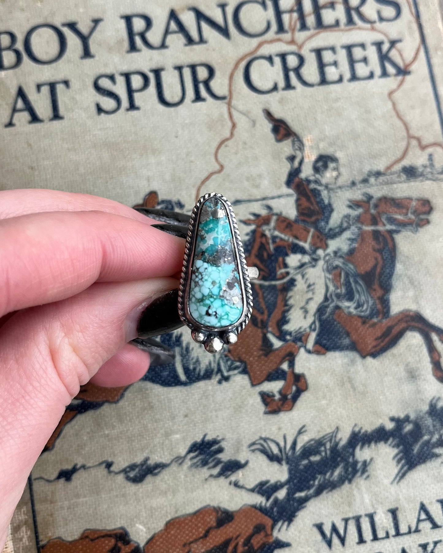 White Water Turquoise Triangle Stone Ring Size 6