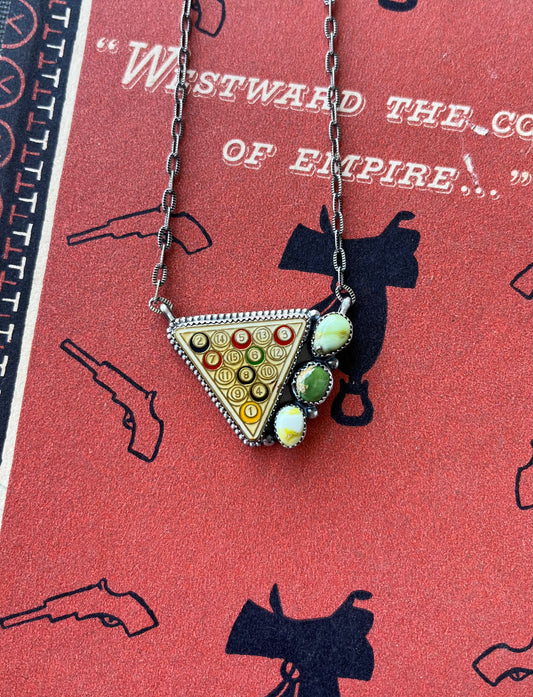Vintage Billiards Enamel Pin Necklace with Emerald Valley Turquoise & Palomino