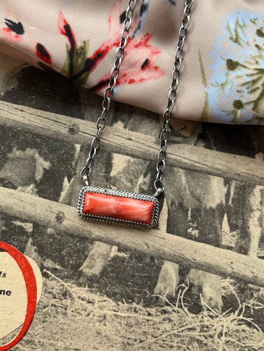 Red Spiny Bar Necklace