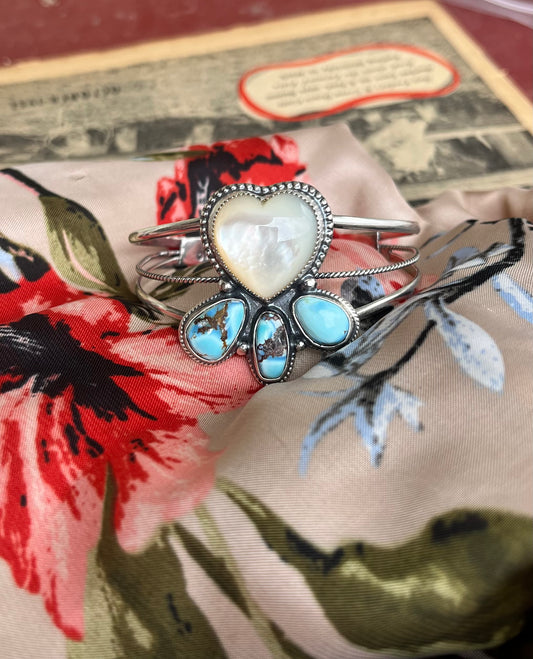 Mother of Pearl and Golden Hill Turquoise Cuff