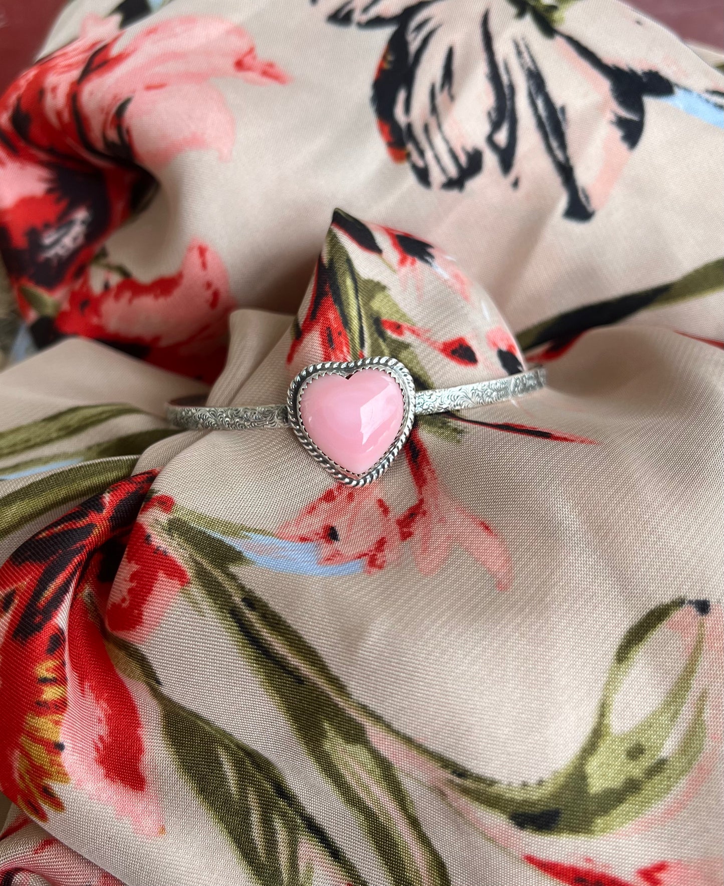 Pink Conch Heart Cuff w/ Stamped Band