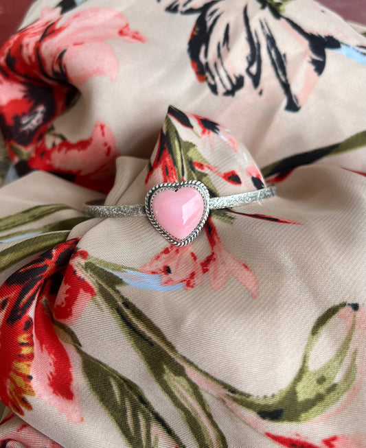Pink Conch Heart Cuff w/ Stamped Band