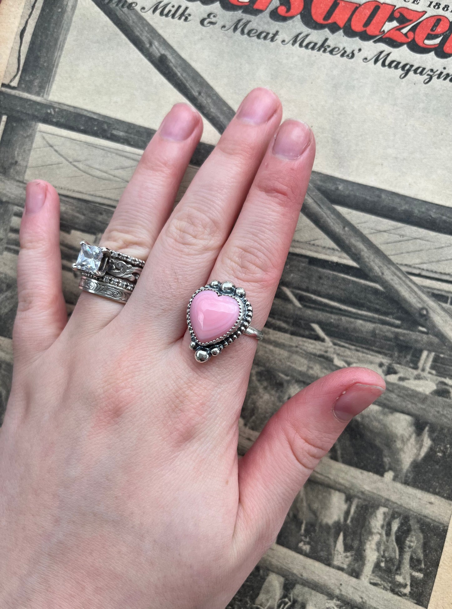 Pink Conch Heart Ring Size 8.5