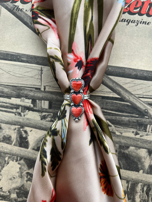 Red Spiny Three Heart Ring Size 9