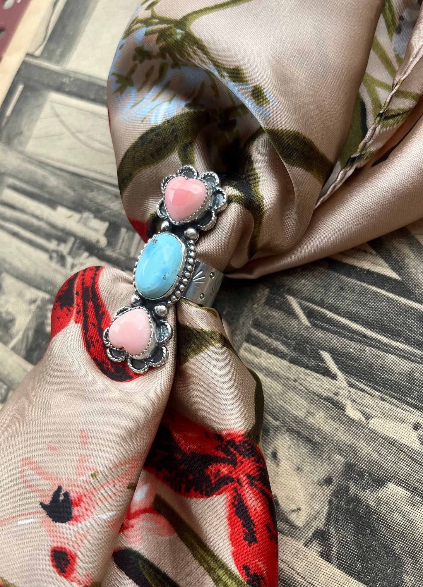 Pink Conch and Golden Hill Ring Size 7 (fits a size 6)