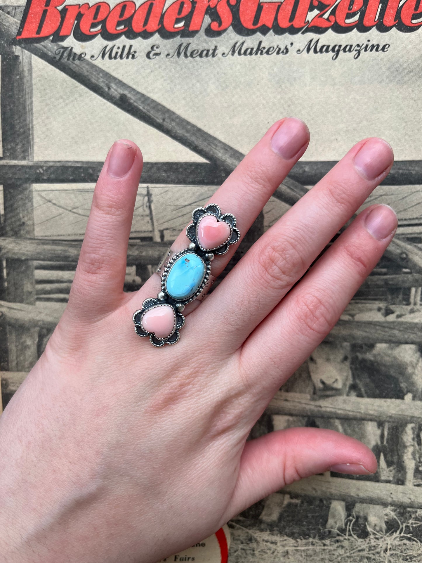 Pink Conch and Golden Hill Ring Size 7 (fits a size 6)