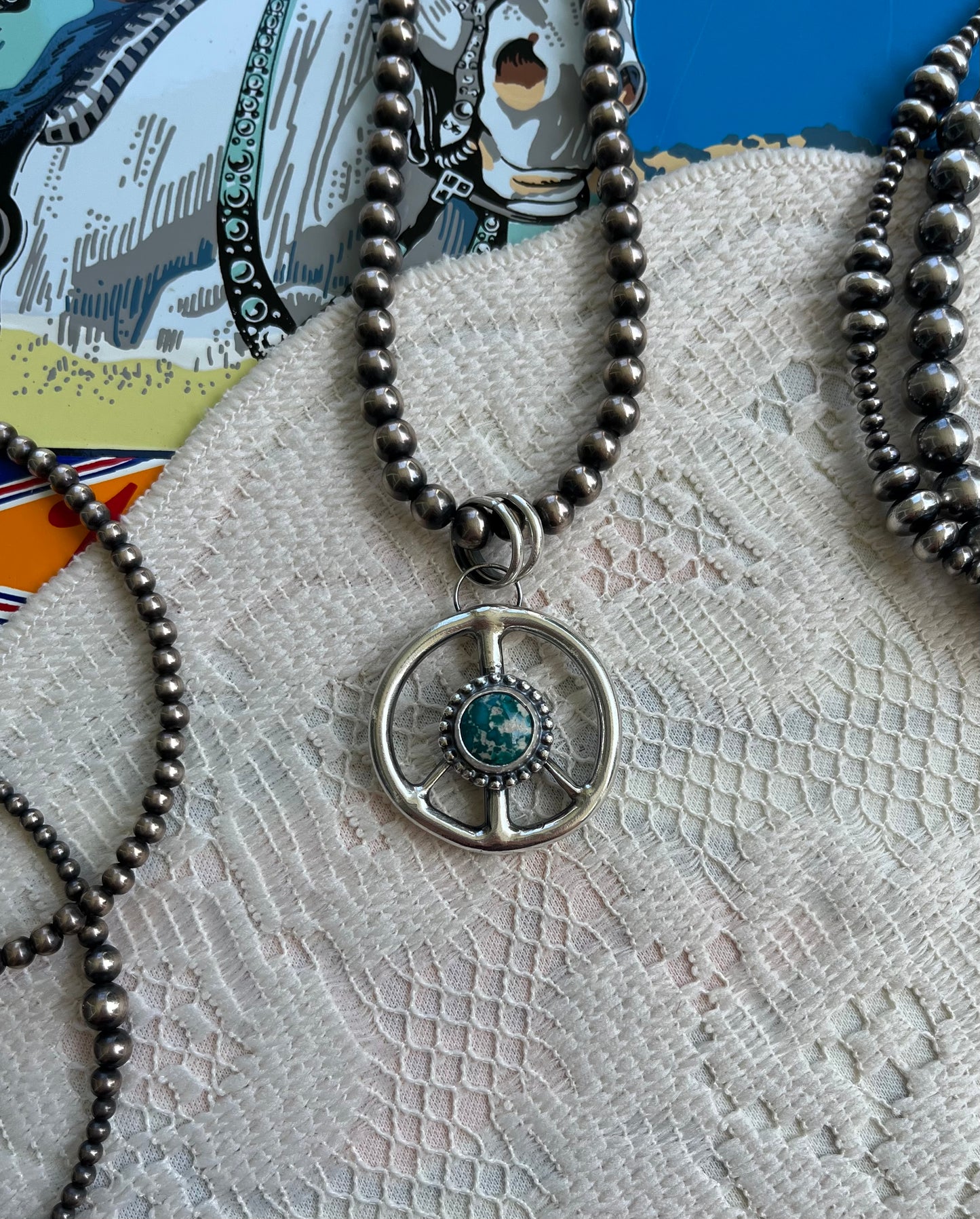Fox Turquoise Peace Sign Pendant