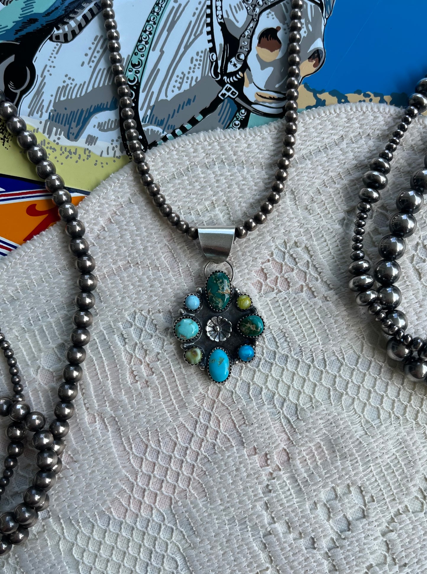 Multi-Turquoise Flower Pendant