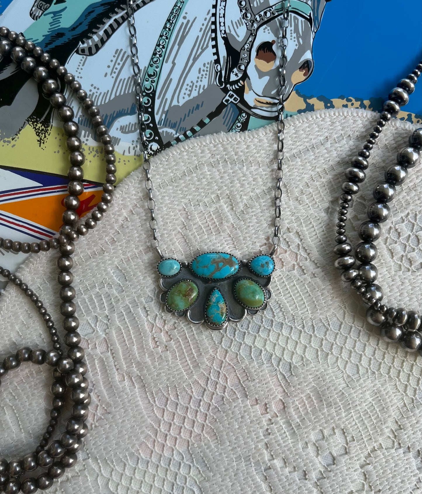 Multi-Turquoise Half Cluster Necklace