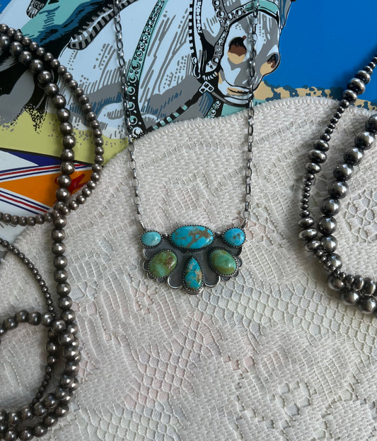 Multi-Turquoise Half Cluster Necklace