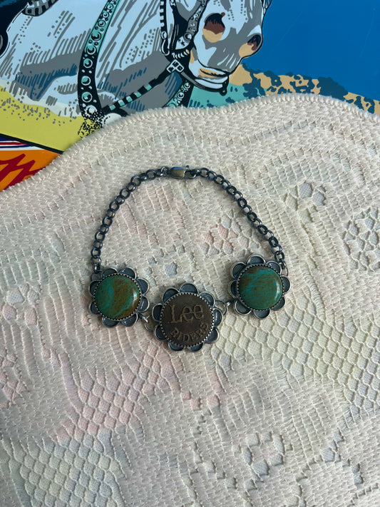 #8 Turquoise and Vintage Lee Riders Bracelet