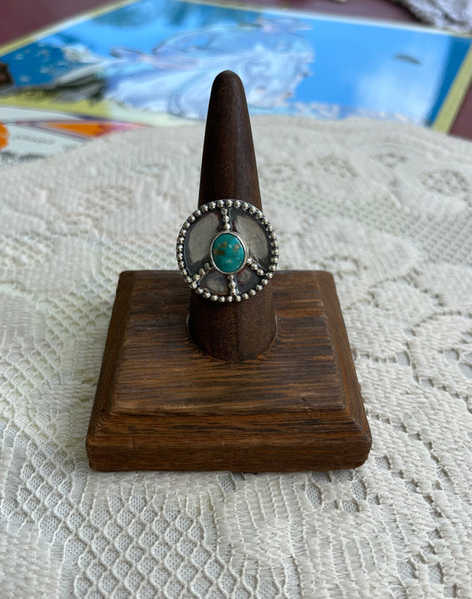 Sonoran Turquoise Peace Sign Ring Size 9
