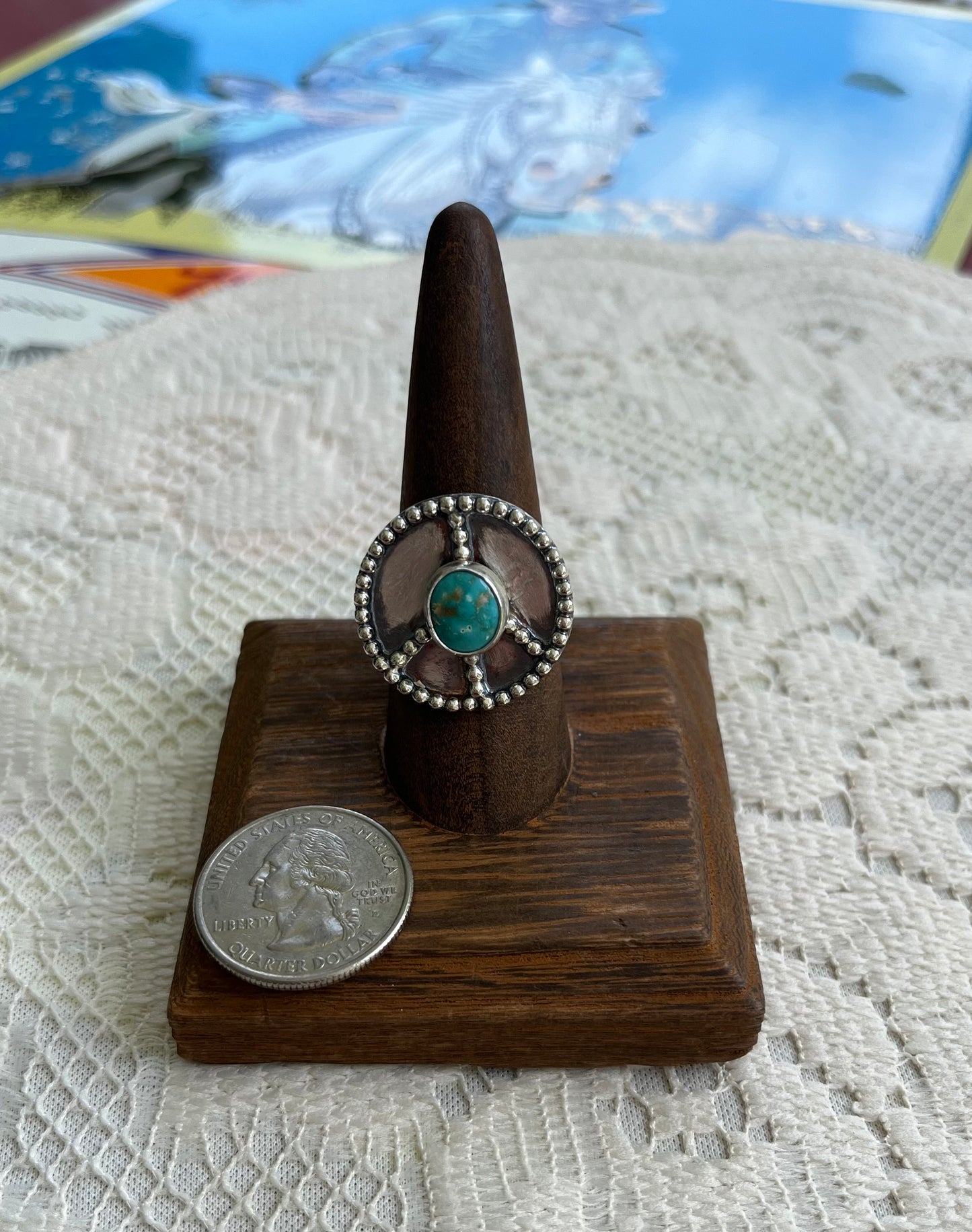 Sonoran Turquoise Peace Sign Ring Size 9