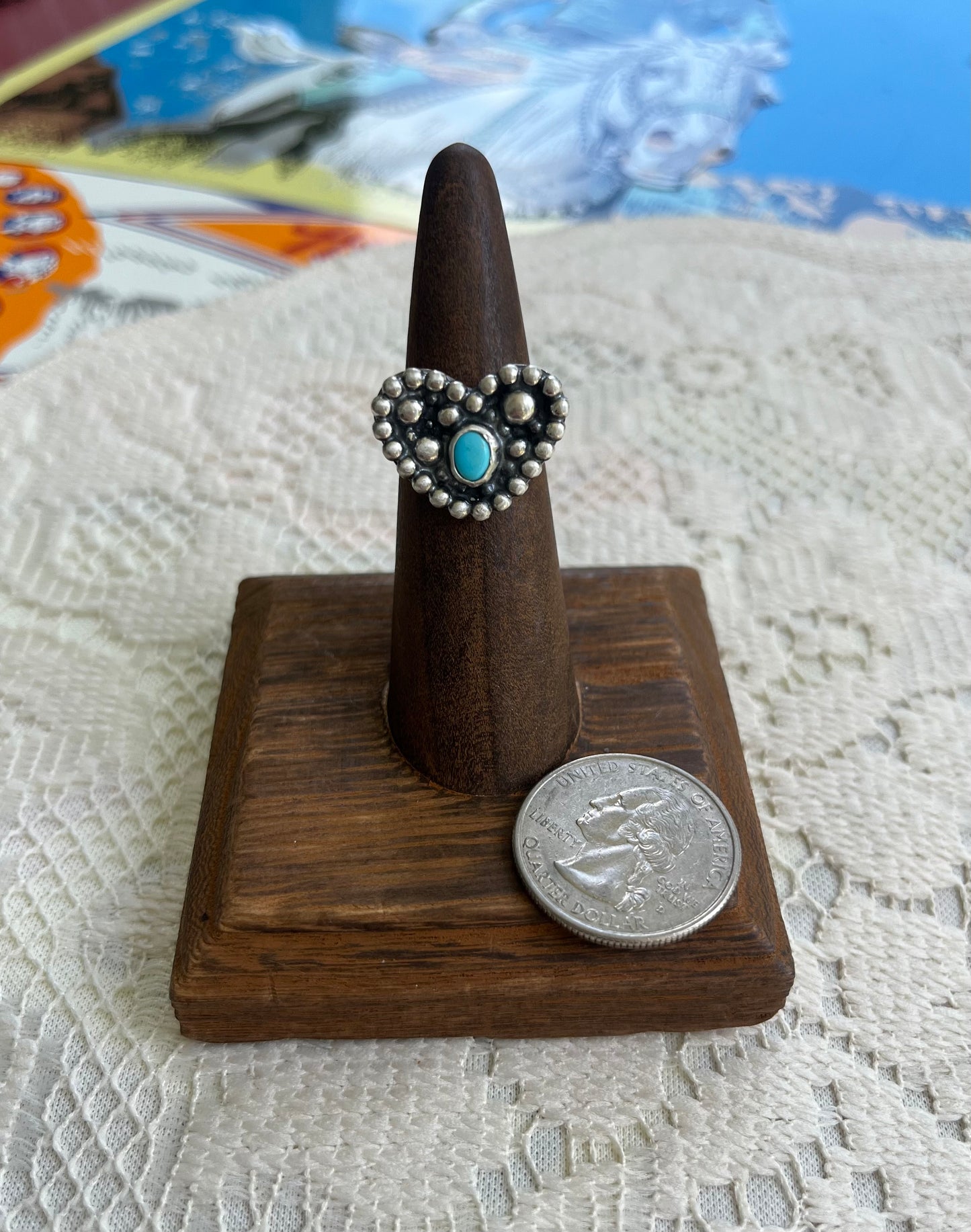 Blue Bird Heart Ring Size 5