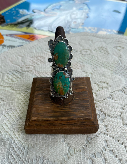 Turquoise Mountain Two Stone Ring Size 8