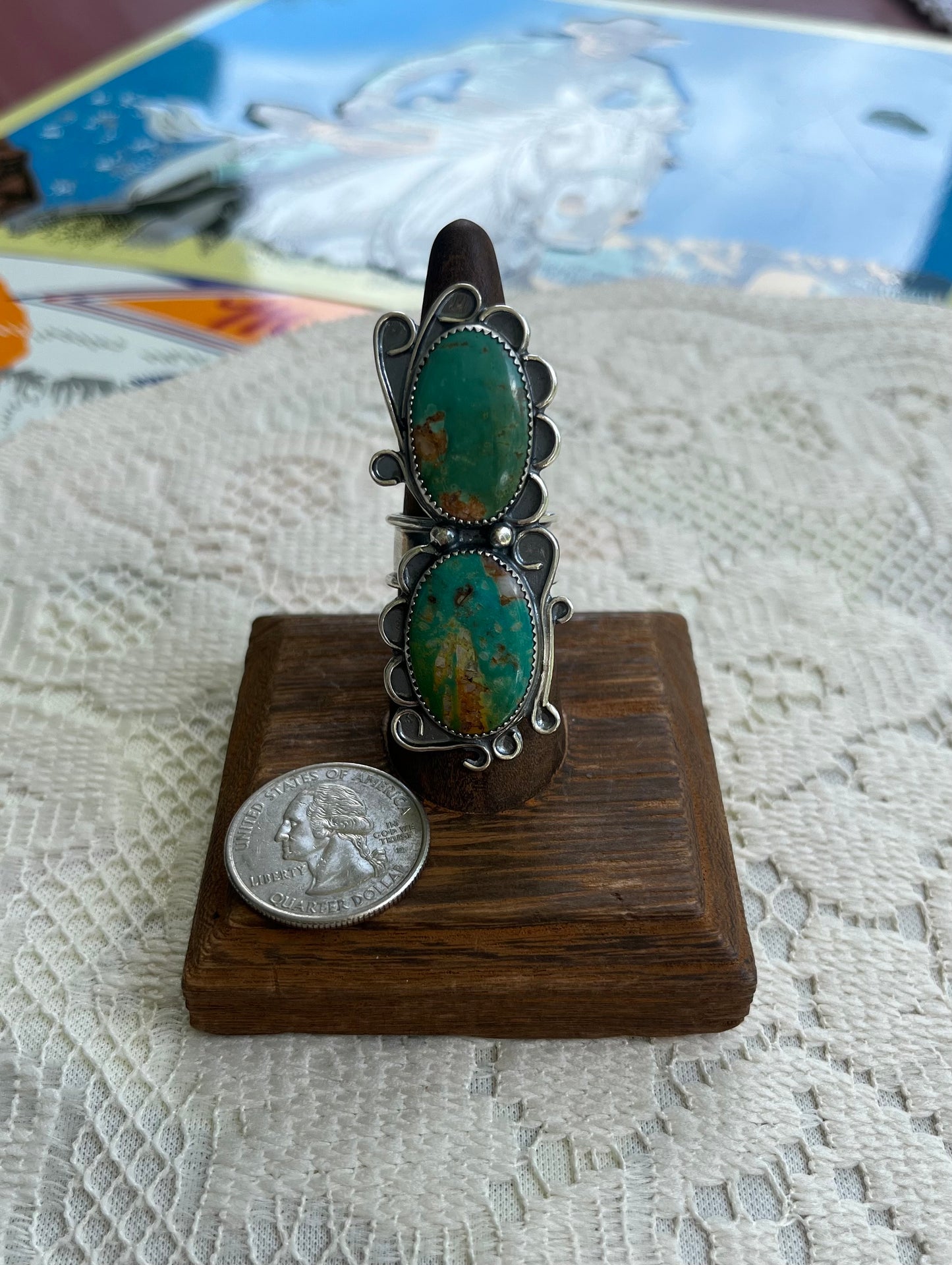Turquoise Mountain Two Stone Ring Size 8